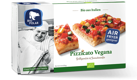 Verpackung Pizzicato Vegana mit Störer Airfryer geeignet