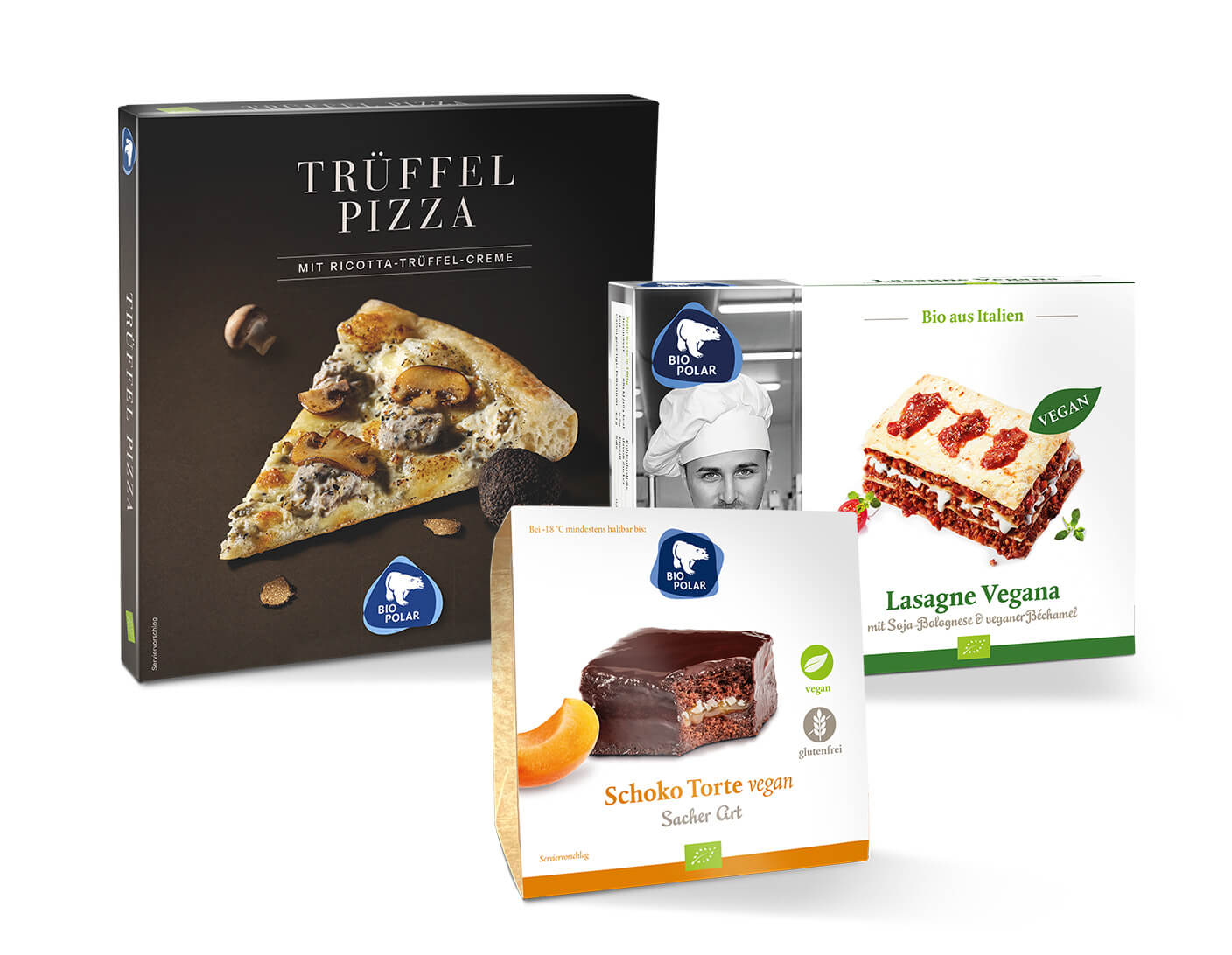 Trüffelpizza, vegane Lasagne und SChokotorte von BioPolar