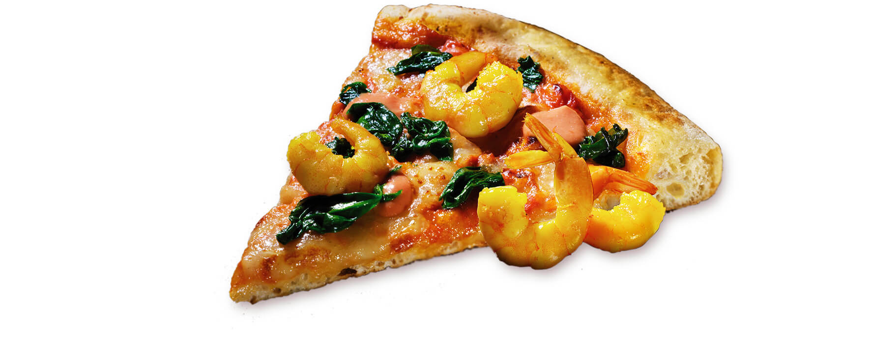Pizzastück mit Garnelen belegt