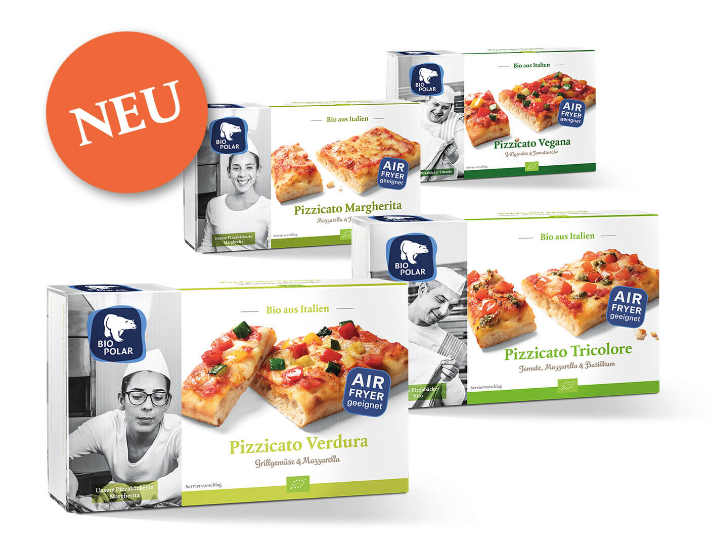4 Verpackungen des Pizzasnacks Pizzicato