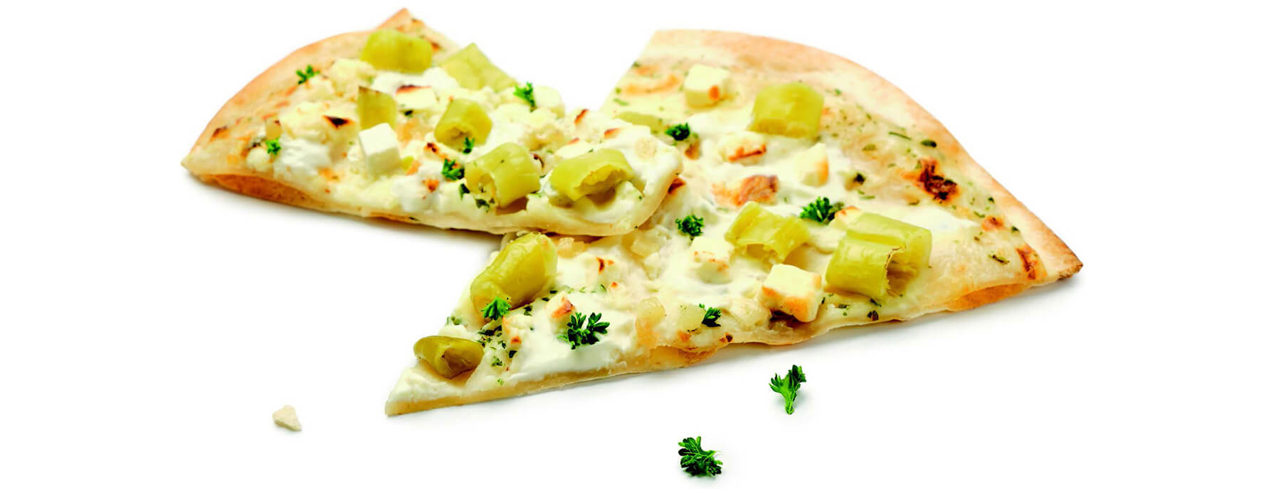 2 Pizzastücke Flammkuchen Griechischer Art