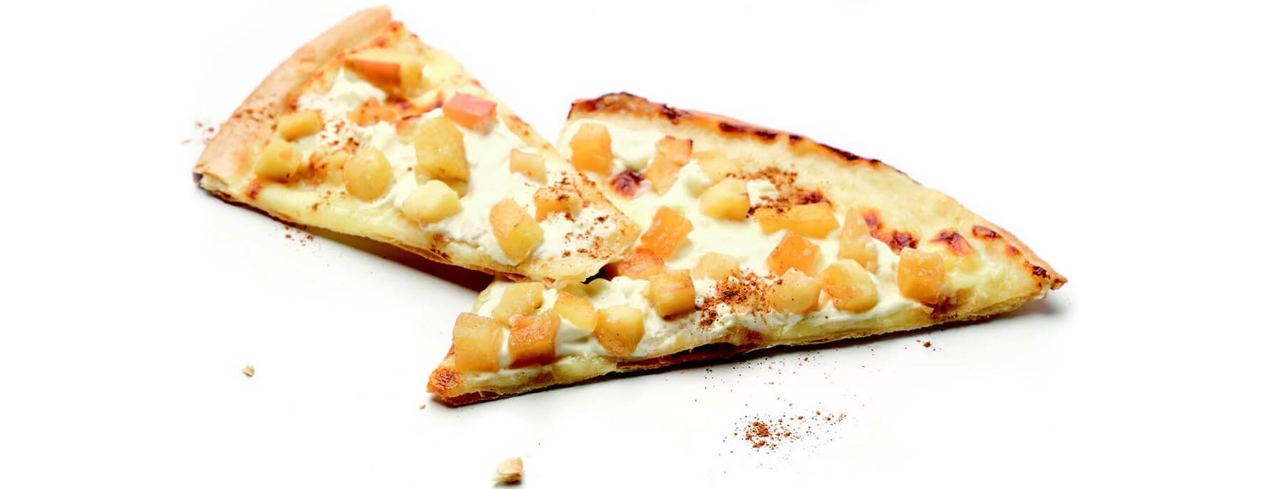 2 Pizzastücke Flammkuchen Apfel Zimt