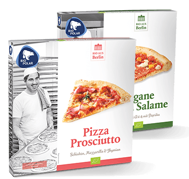 Pizza Proscuitto und Pizza vegane Salame von Biopolar